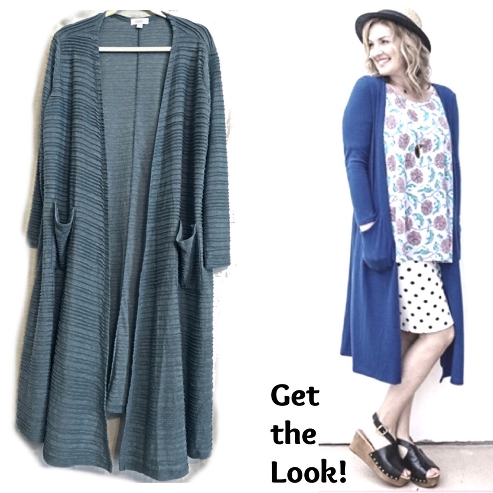 LuLaRoe Sarah Solid Blue Duster Cardigan L NWT